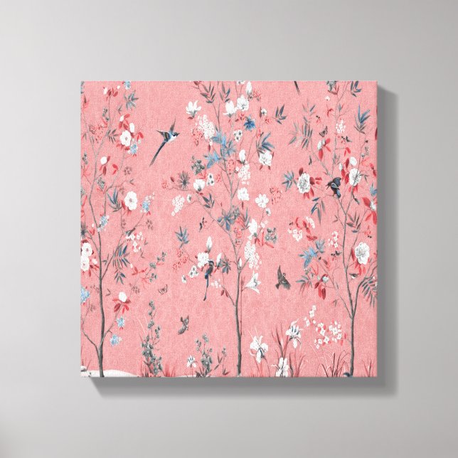 Pink Chinoiserie Wall Art Decor Canvas Print (Front)