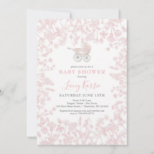 Pink Chinoiserie Wildflower Baby Shower Invitation