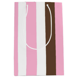 Pink, Chocolate and White Stripes Medium Gift Bag