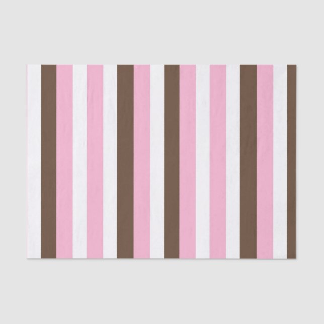 Pink, Chocolate and White Stripes Tissue Paper (Front)