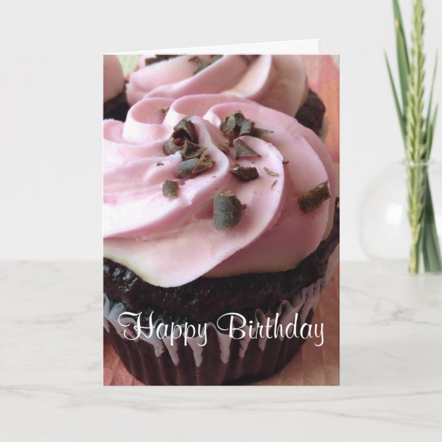 Pink Chocolate Cupcake Greeting Card (Front)