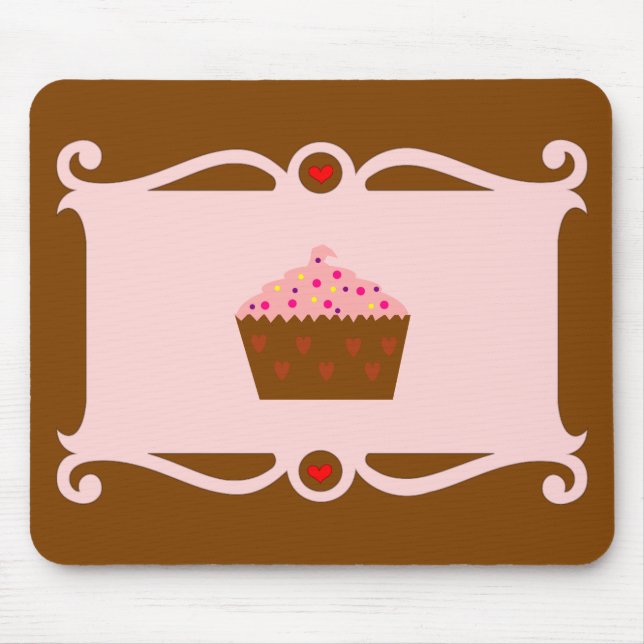 Pink & Chocolate Heart Cupcake Mousepad (Front)