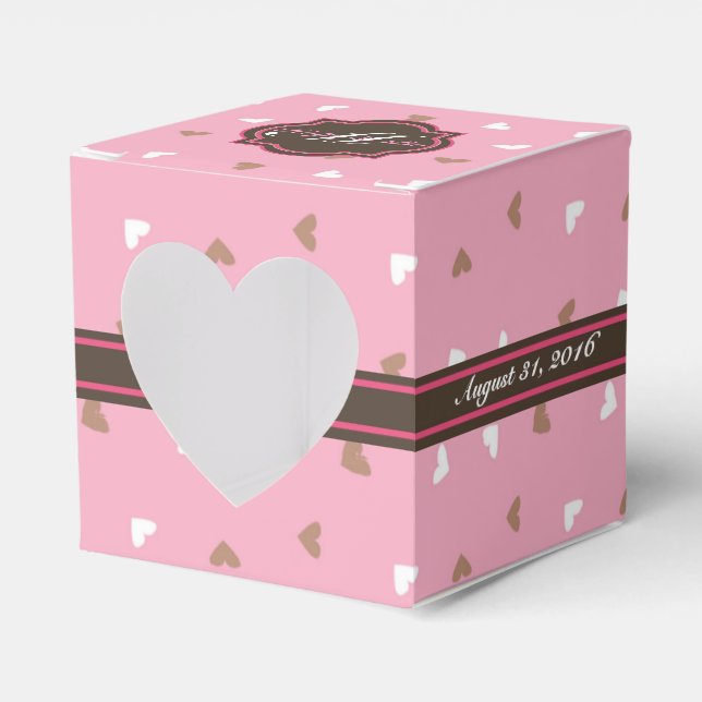 Pink & Chocolate Personalised Wedding Favour Box (Front Side)