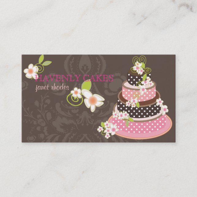 Pink + Chocolate Wedding Cake/Bakery/pâtisserie Business Card (Front)