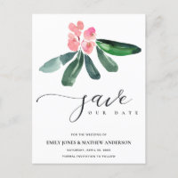 PINK CHRIST THORN BLOOM WATERCOLOR SAVE THE DATE