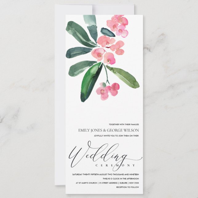 PINK CHRIST THORN CACTI BLOOM WATERCOLOR WEDDING INVITATION (Front)