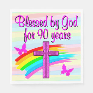 PINK CHRISTIAN 90TH BIRTHDAY PAPER NAPKINS