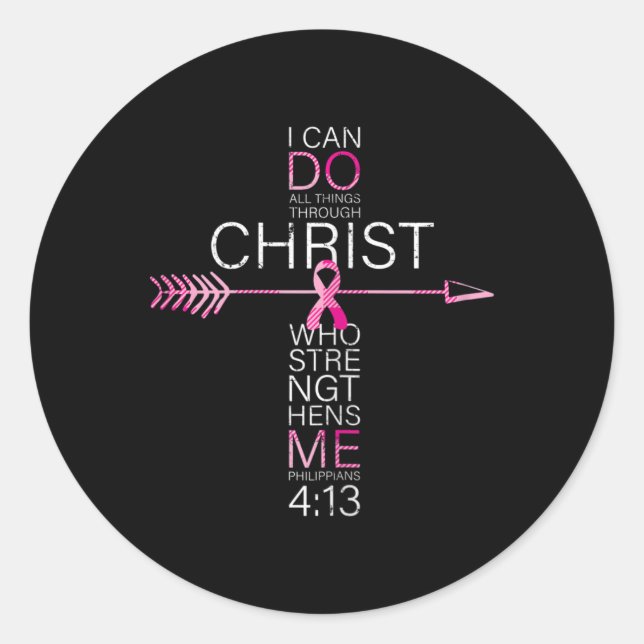 Pink Christian Breast Cancer Cross Religious Bible Classic Round Sticker (Front)