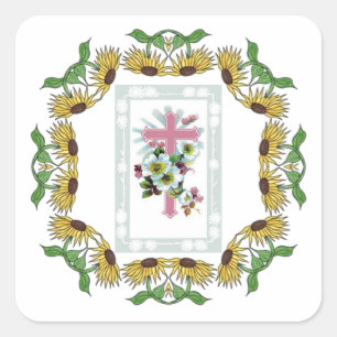 Pink Christian Cross Square Sticker