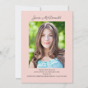Pink Christian Graduation Photo Announcement