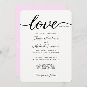 Pink Christian Wedding Love Never Fails Invitation