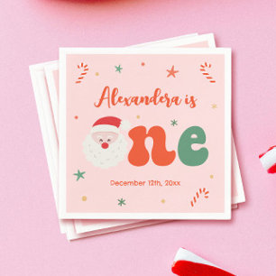 Pink Christmas 1st Birthday Party Napkin