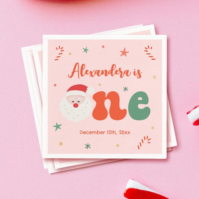 Pink Christmas 1st Birthday Party Napkin (Creator Uploaded)