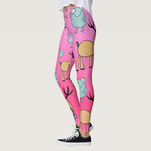Pink Christmas Animal Leggings - Holiday Cheer (Left)