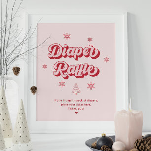 Pink Christmas Baby Shower Diaper Raffle  Poster