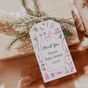 Pink Christmas Baby Shower Thank You Gift Tag