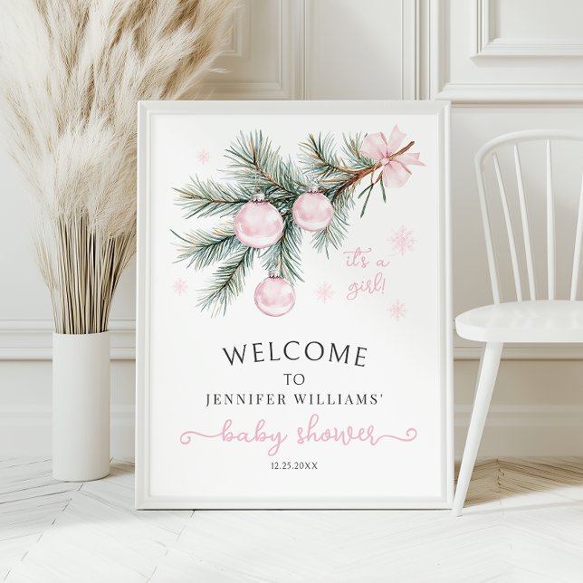 Pink Christmas Baby Shower Welcome Sign Poster (Creator Uploaded)