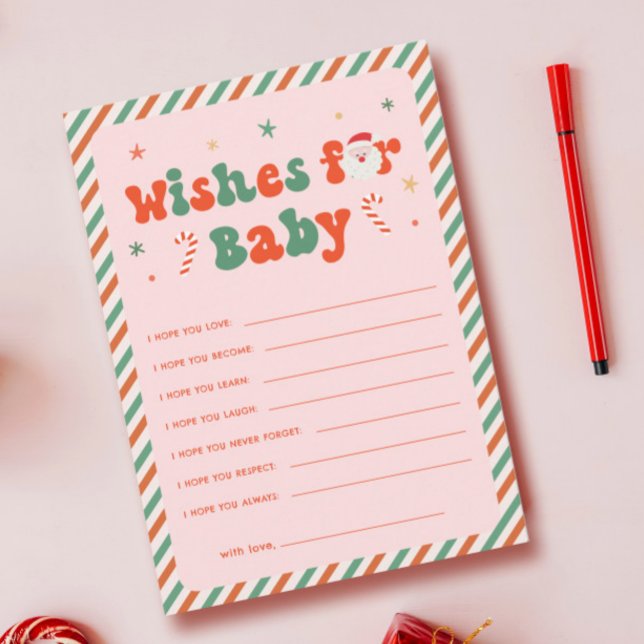 Pink Christmas Baby Shower Wishes for Baby Card (Creator Uploaded)