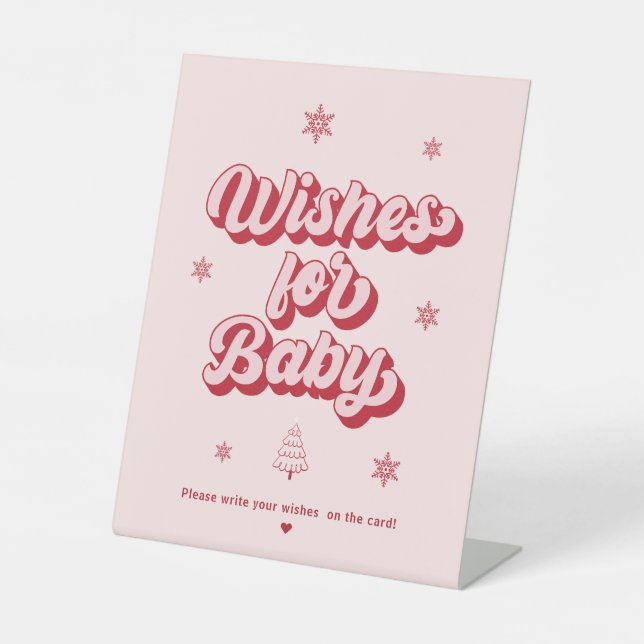 Pink Christmas Baby Shower Wishes for Baby Game Pedestal Sign (Front)