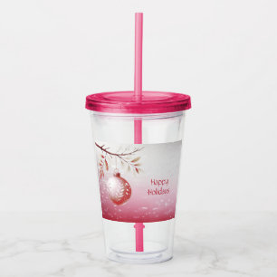 Pink Christmas Ball Holiday Acrylic Tumbler