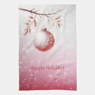 Pink Christmas Ball Holiday Kitchen Towel