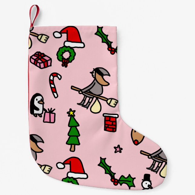 pink christmas befana small christmas stocking (Front)
