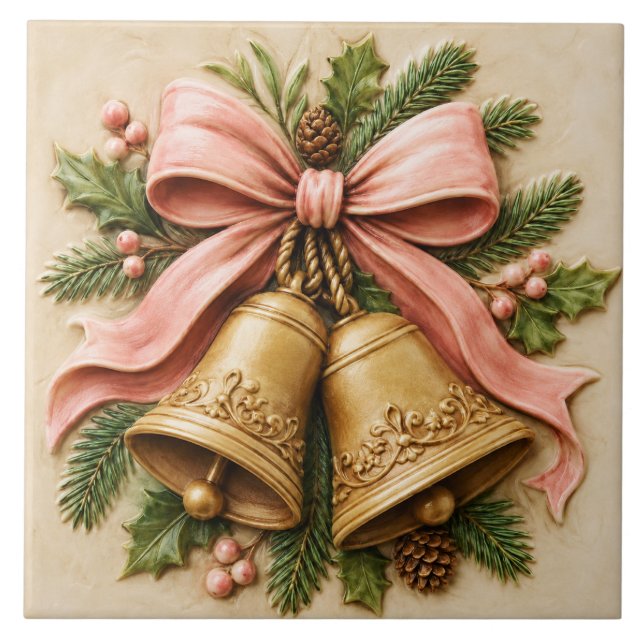 Pink Christmas Bells with Coquette Bow Tile (Front)