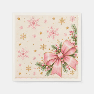 Pink Christmas Birthday Napkins | Elegant Pink Bow