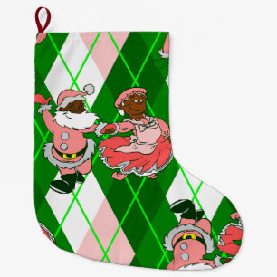 pink christmas black santa wife plaid large christmas stocking