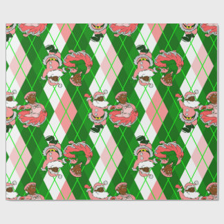 pink christmas black santa wife plaid  wrapping paper