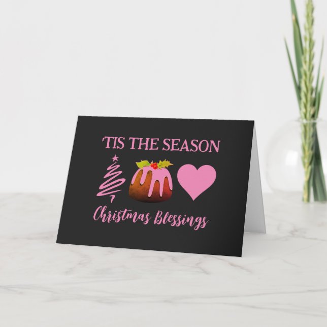 Pink CHRISTMAS BLESSINGS Holiday Card (Front)