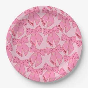 Pink Christmas Bows Paper Plate