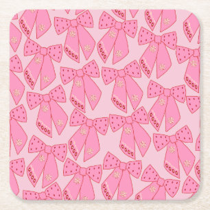 Pink Christmas Bows Square Paper Coaster