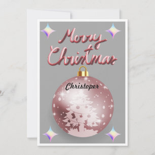 Pink Christmas bulb Customisable Holiday Card