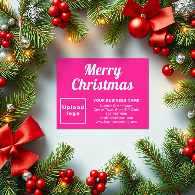 Pink | Christmas | Business | Small Flat Holiday Card (Business brand on pink flat holiday card for Christmas)