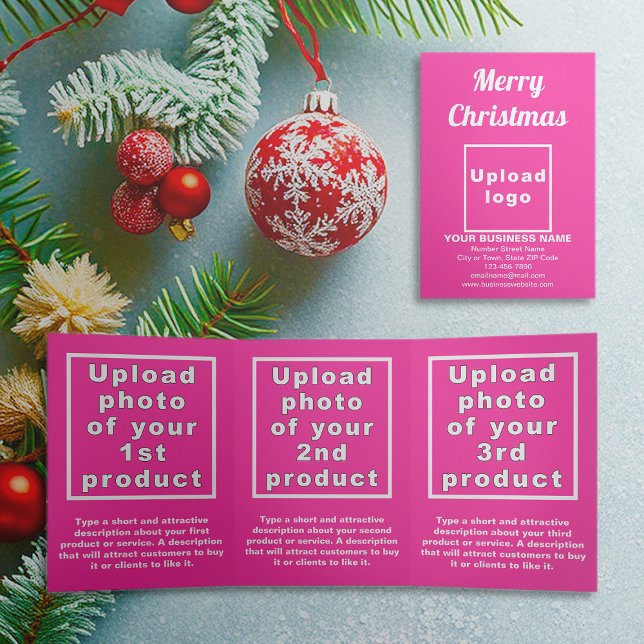 Pink | Christmas | Business Trifold Card (Pink trifold card for Christmas with your business brand and products or services)