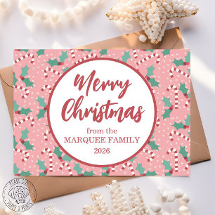 Pink Christmas Candy Cane Holiday Card