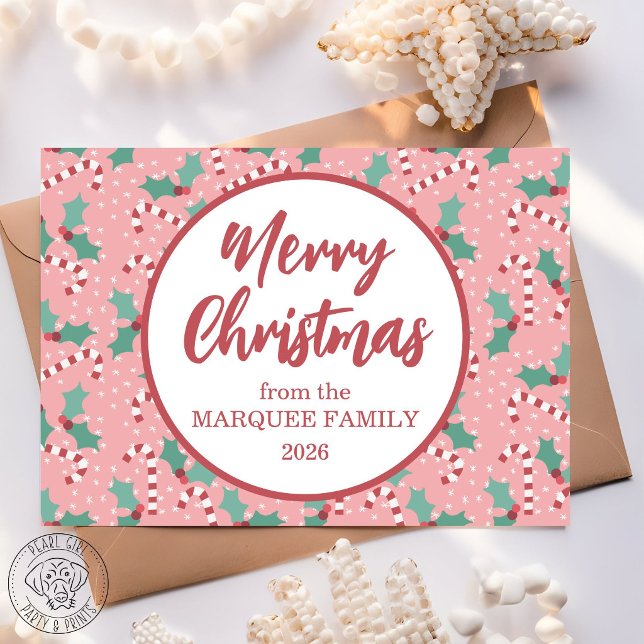 Pink Christmas Candy Cane Holiday Card (Creator Uploaded)