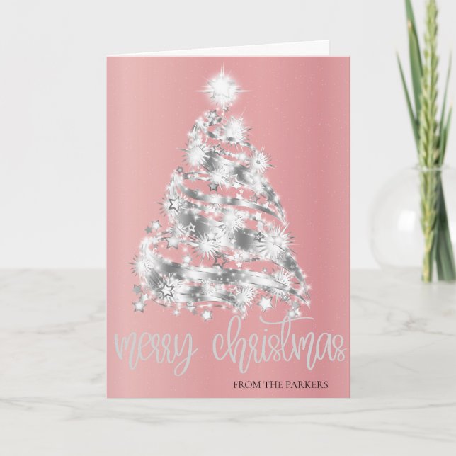 Pink Christmas Cards | Elegant Sparkle Tree  (Front)