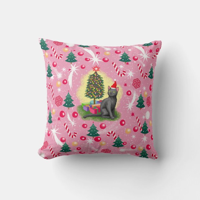 Pink Christmas Cat Cushion (Front)