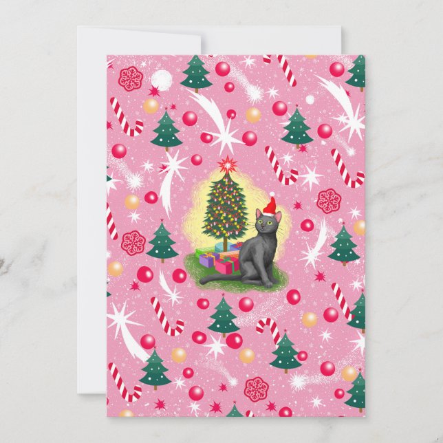 Pink Christmas Cat Holiday Card (Front)