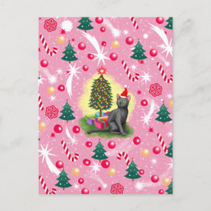 Pink Christmas Cat Holiday Postcard