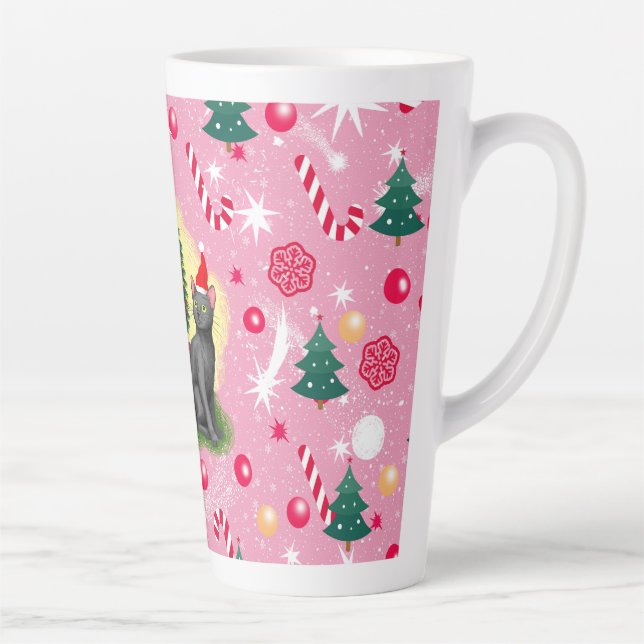 Pink Christmas Cat Latte Mug (Right)