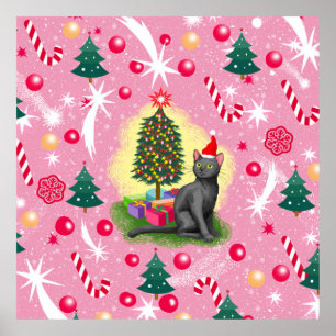Pink Christmas Cat Poster