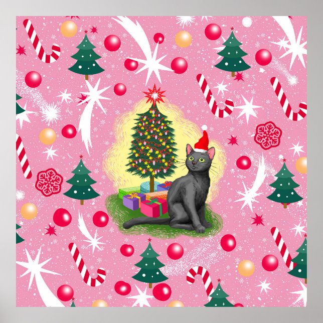 Pink Christmas Cat Poster (Front)