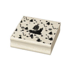 Pink Christmas Cat Rubber Stamp