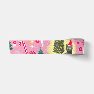 Pink Christmas Cat Satin Ribbon
