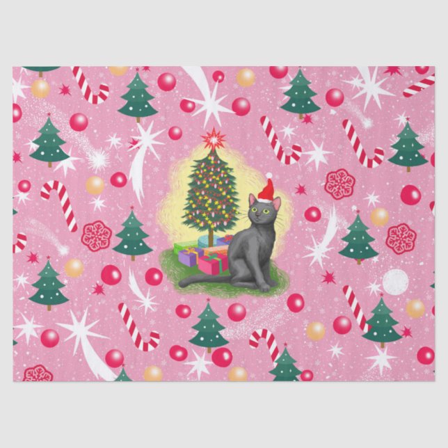 Pink Christmas Cat Tissue Paper (Front)
