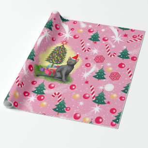 Pink Christmas Cat Wrapping Paper