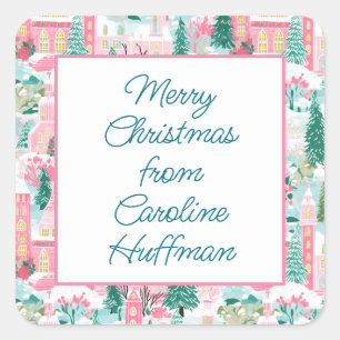 Pink Christmas Churches Gift Square Sticker